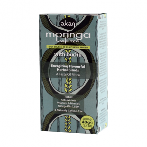 Akan moringa tea with Bachu Akan authentic Buchu Moringa tea is a superfood in a teabag. It’s an African blended tea which combines Moringa with Buchu, which has been part of the indigenous culture and medicinal heritage of the Khoisan people in South Africa for centuries. The Moringa tree has been used for thousands of years, as far back as the ancient Egyptians, Greeks and Romans for its time honoured properties. With the added benefits and flavour of authentic African Buchu, this Moringa tea supplies nutrients for the whole family. This Moringa and Buchu blend is rich in antioxidants, anti-inflammatory compounds and African flavour.